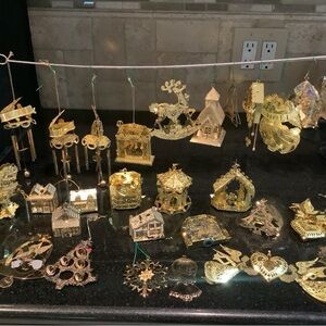 Collection Of Gold Metal Thin Cut Out Xmas Ornaments 29 Pieces Unique